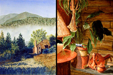  Watercolor paintings, demonstrating warm and cool color schemes.